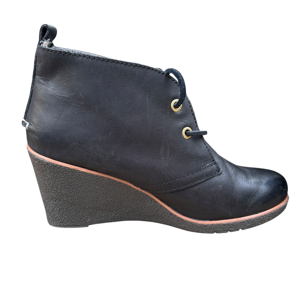 Sperry Top-Sider Harlow Womens Size 8 Wedge Booties Black Leather Lace Up Ankle - Picture 3 of 9